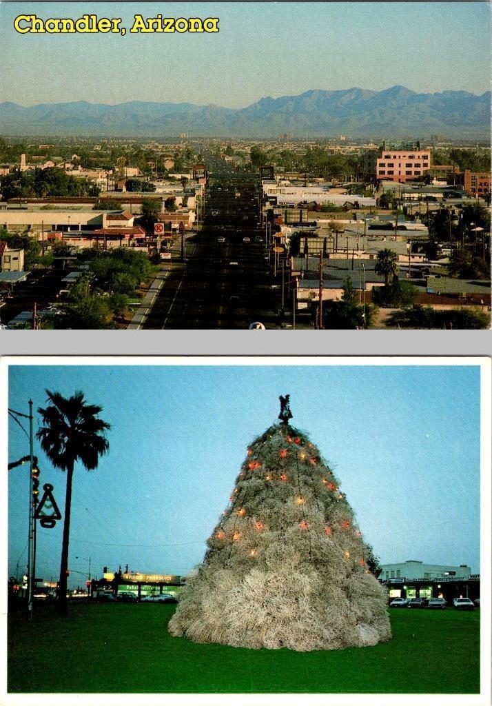 2~4X6 Postcards CHANDLER, AZ Arizona BIRD'S EYE VIEW & TUMBLEWEED CHRISTMAS TREE