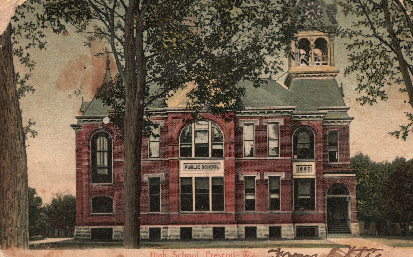 Vintage Postcard 1908 View of High School Building Prescott Wisconsin WI