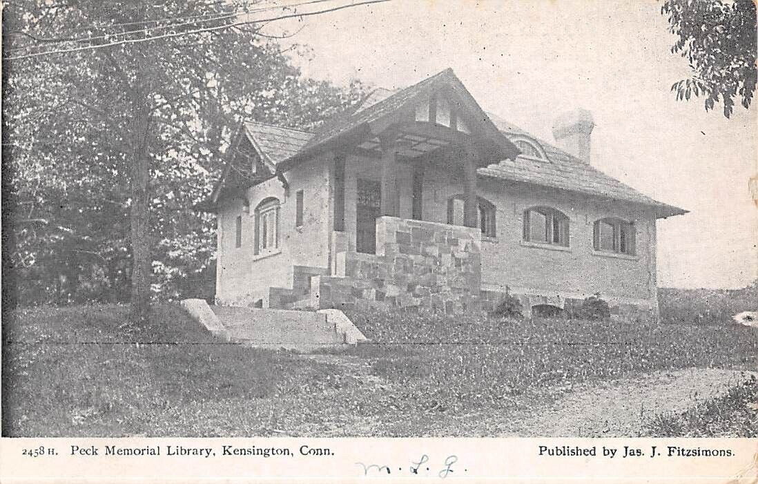 KENSINGTON, BERLIN, CT ~ PECK MEMORIAL LIBRARY, FITZSIMONS PUB ~ used 1912
