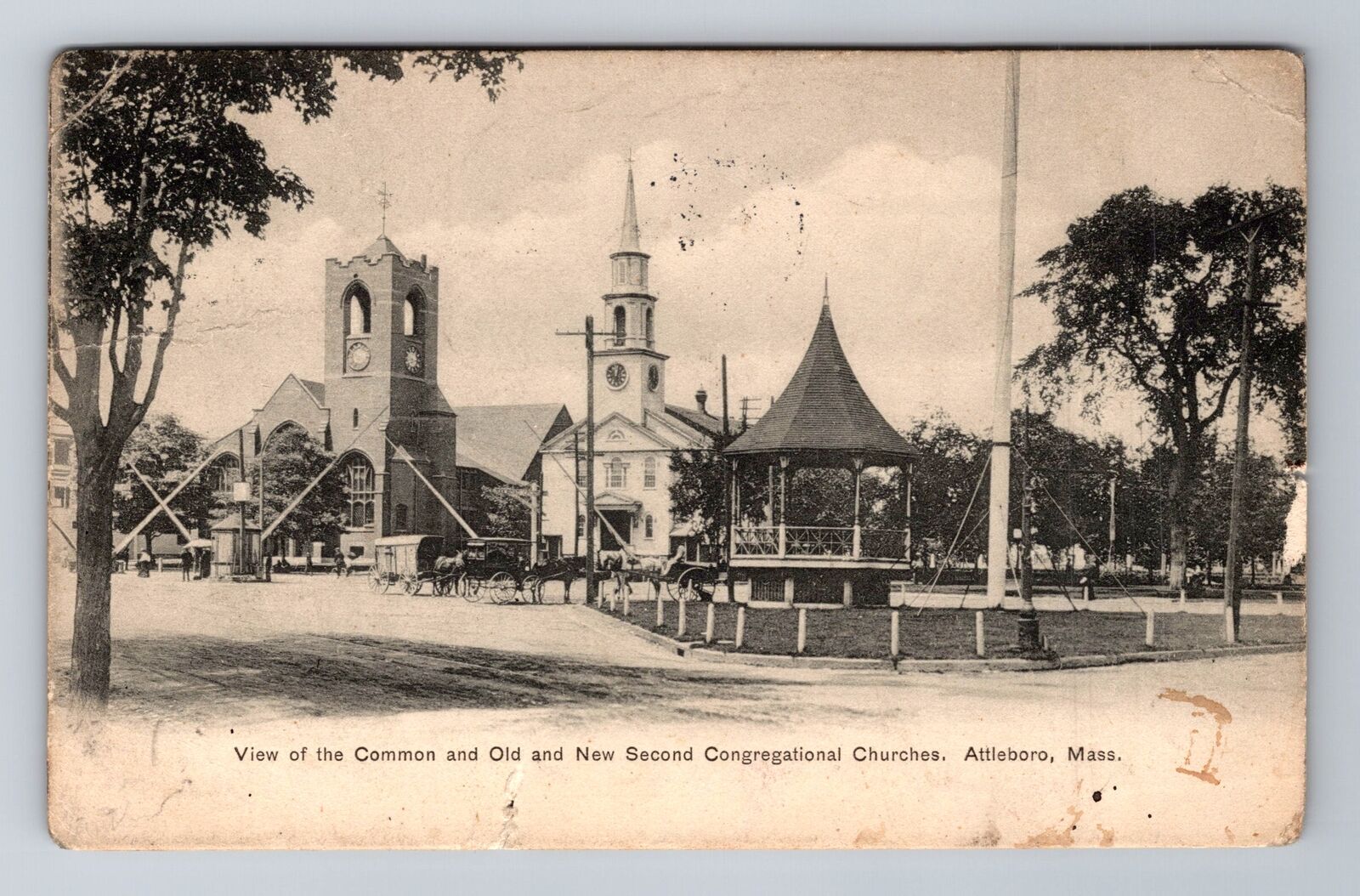 Attleboro MA-Massachusetts, New Congregational Churches, Vintage c1908 Postcard