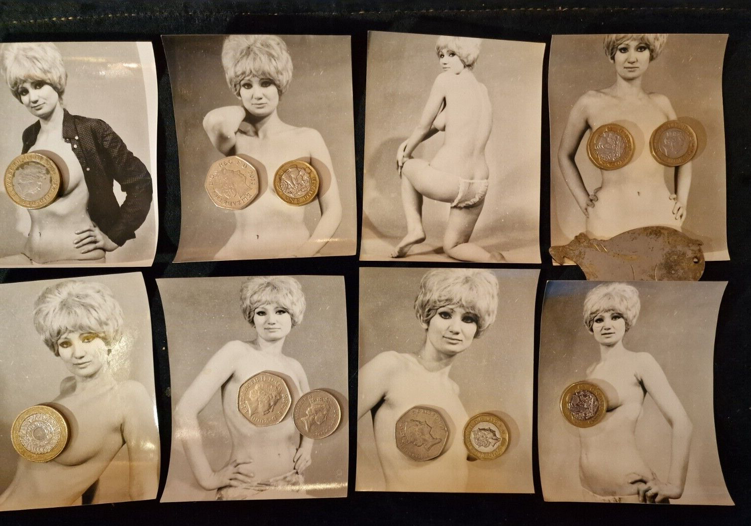 1960s  original glamour model b & w images 8 x 4.5 in x 3.5 inch approx postcard