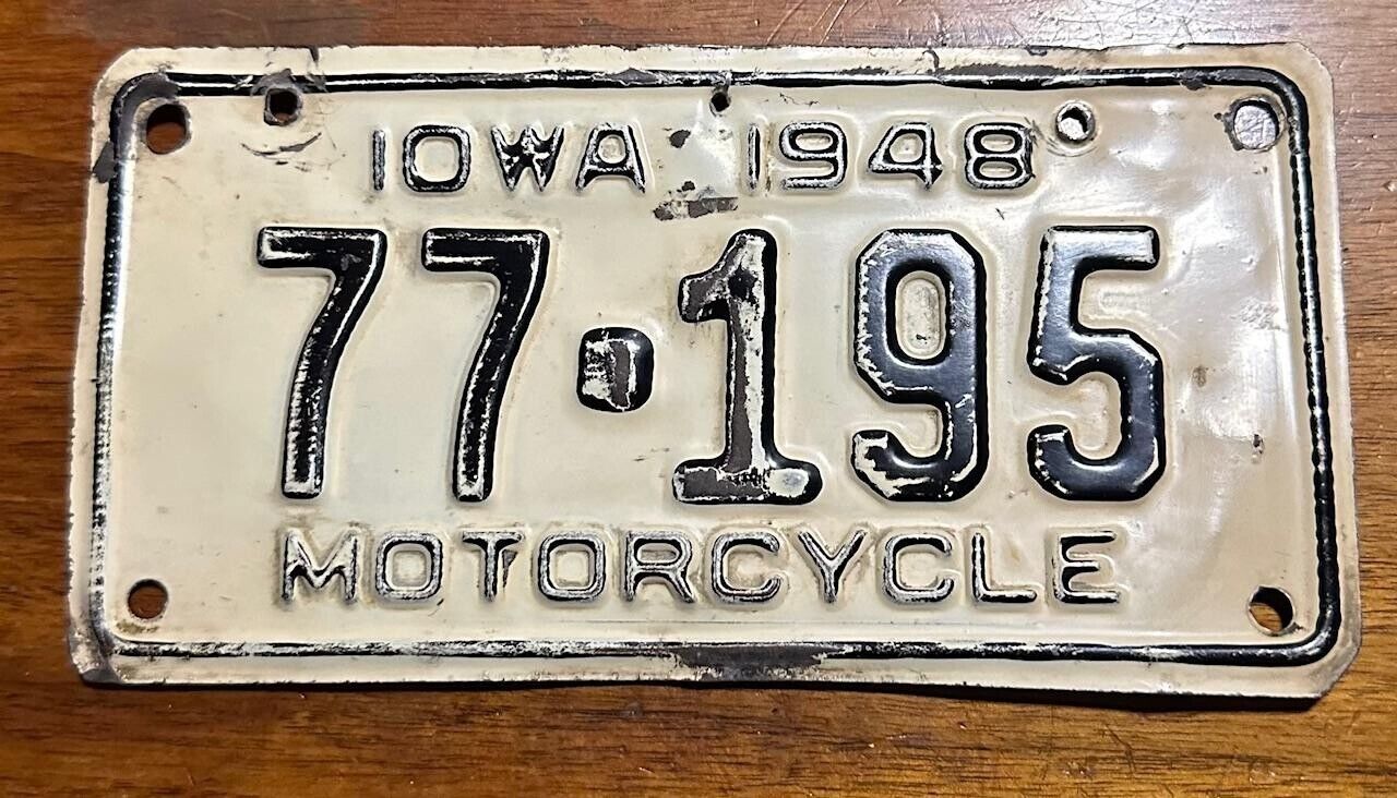 1948 IOWA Motorcycle License Plate ALPCA Harley Davidson Indian Norton 77-195