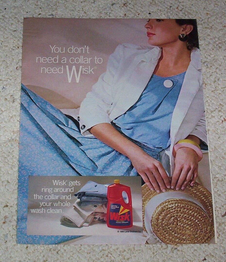 1987 print ad page - Wisk Laundry soap detergent pretty lady - Lever Brothers AD