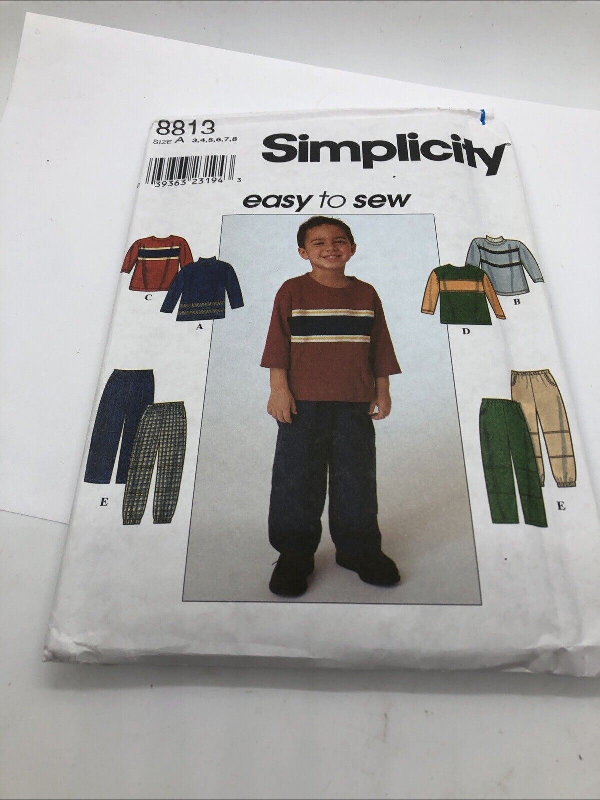 Simplicity Pattern Easy to Sew boys pants tops 8813 size 3-8 uncut 1999 vintage 