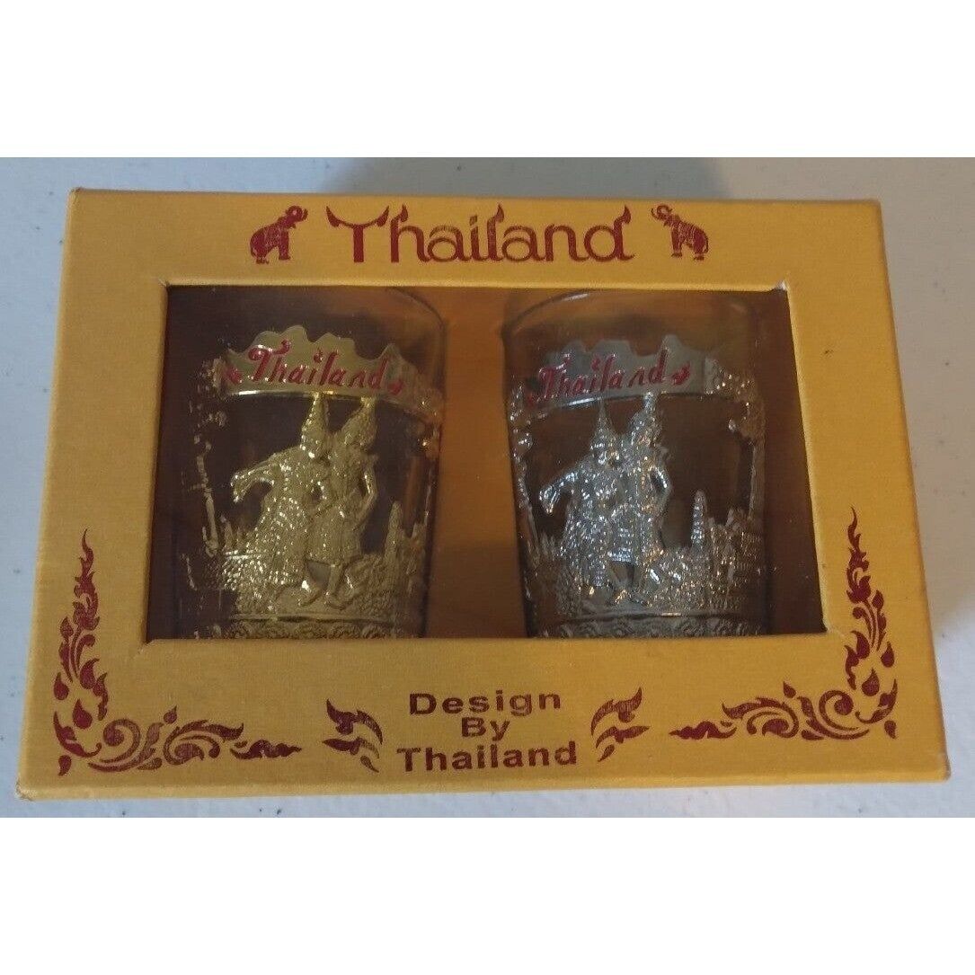 Vintage Thailand Designed Souvenirs Elephant, Spoon, & Shot Glasses Lot & Bundle