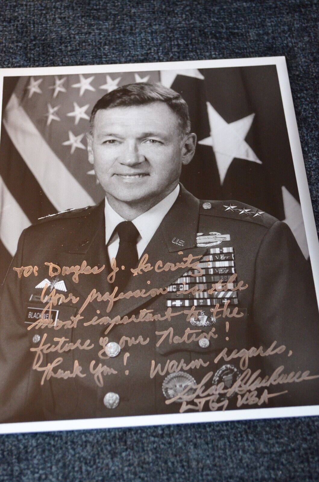 Lt. General Paul Blackwell Signed 8x10 Photo Army Commander 24th Infantry