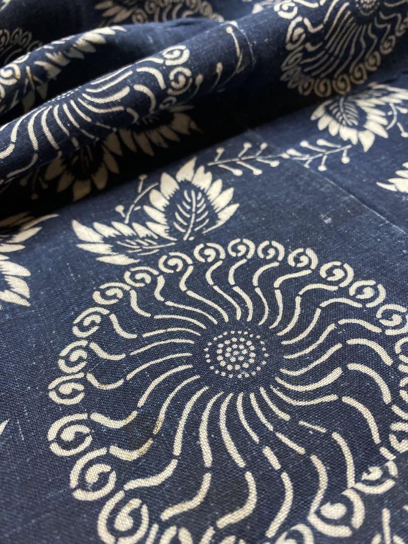 BORO Old Japanese Cloth Indigo Stencil Dyeing Unusual floral pattern 72.8\
