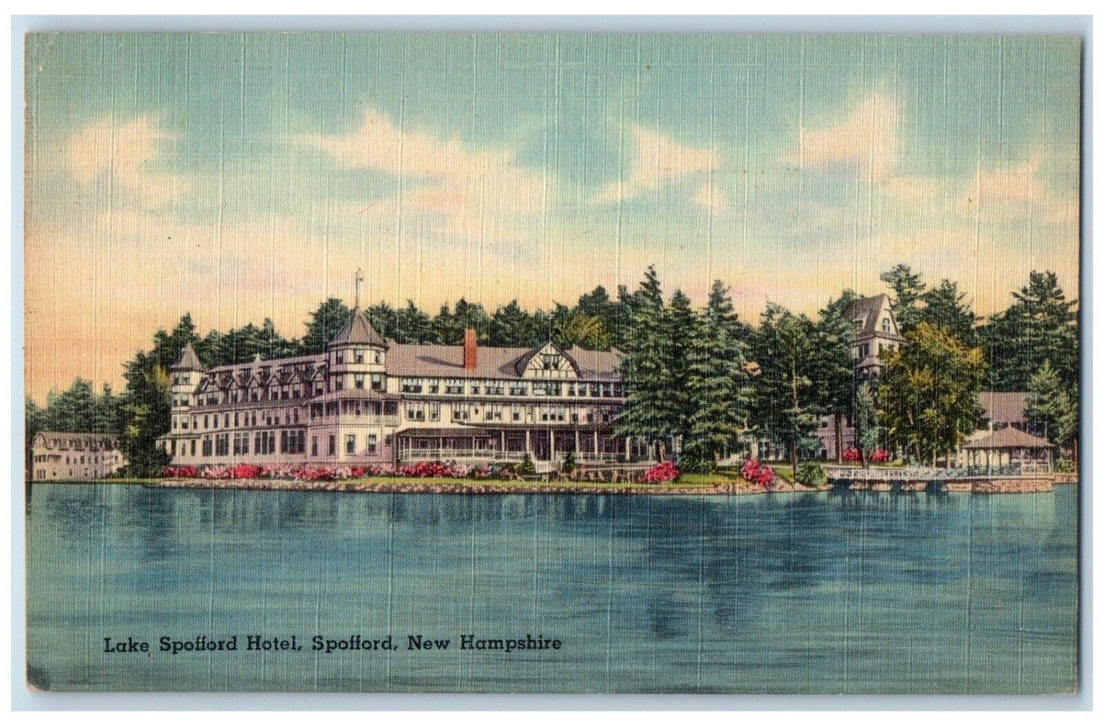 1946 Lake Spofford Hotel Exterior Garden Spofford New Hampshire Vintage Postcard