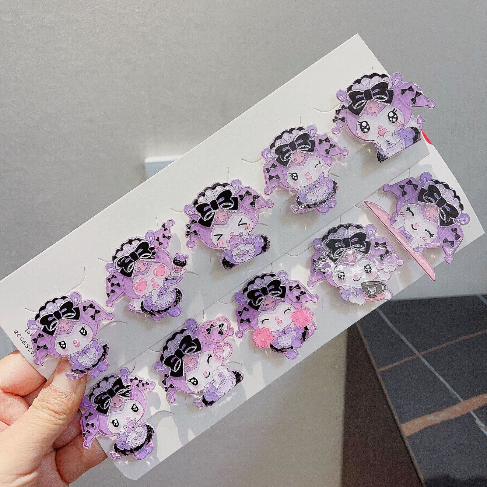 10pcs/set Cute Purple Kuromi Maid Hair Clip Barrette Hairpin Jewelry Set Gift