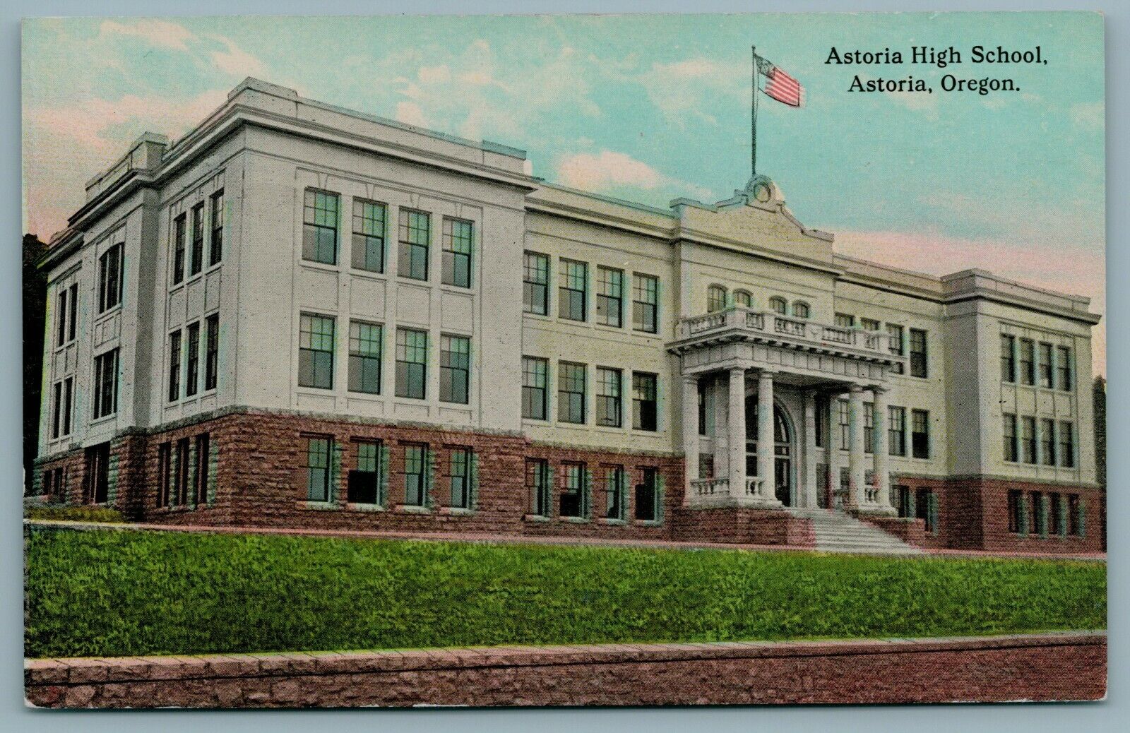 Astoria Oregon~High School~Pillared Portico~Retaining Wall~c1910 PNC Glosso