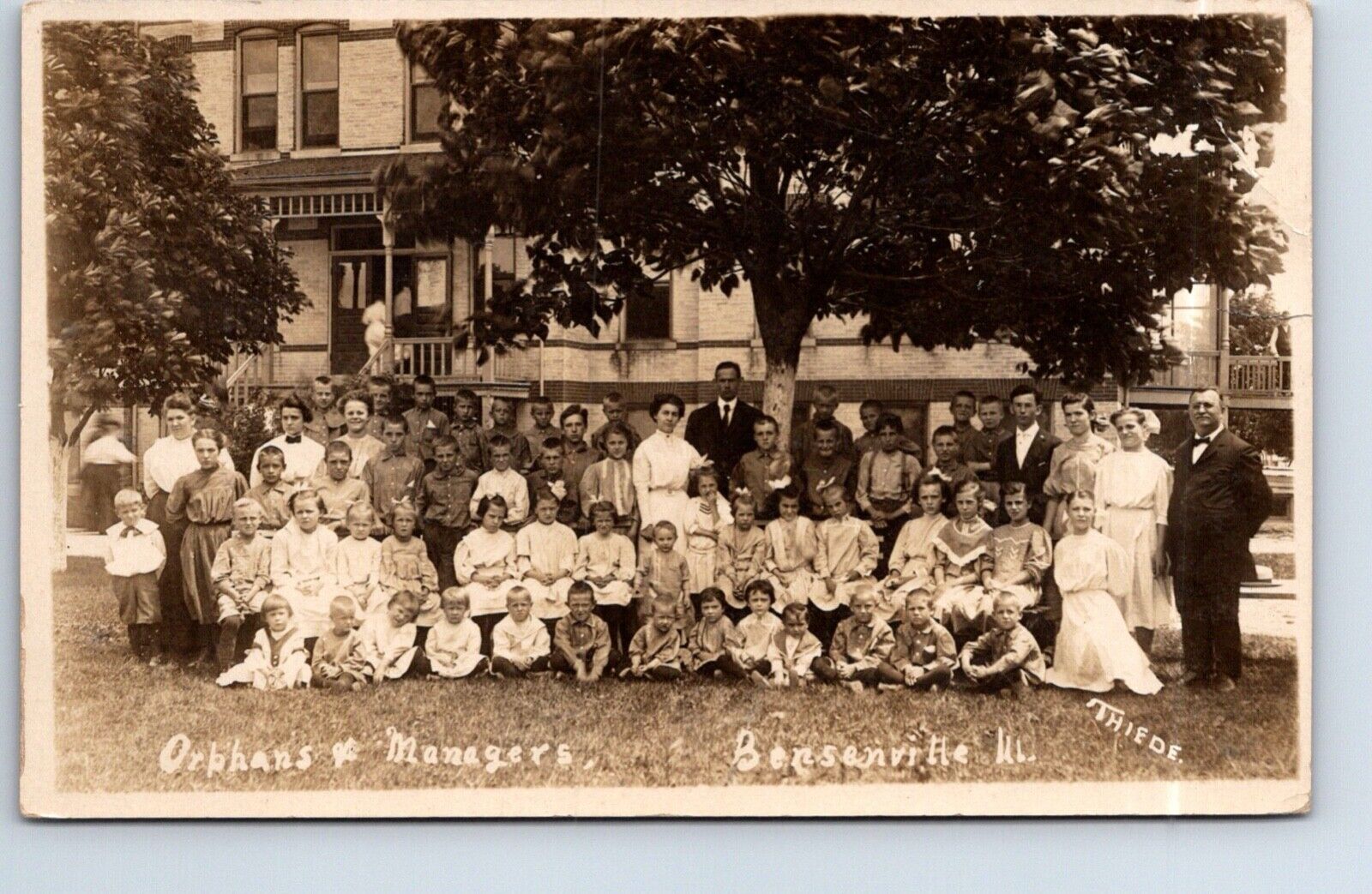 Real Photo Postcard Bensenville Illinois Orphans & Managers Thiede Photo