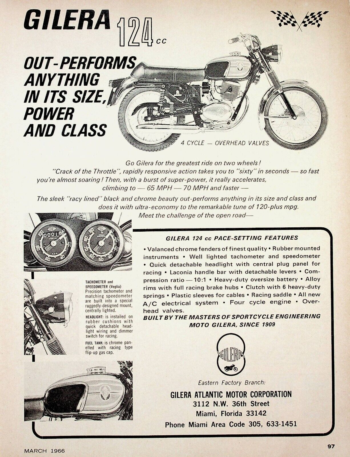 1966 Gilera 124 Motorcycle - Vintage Print Ad
