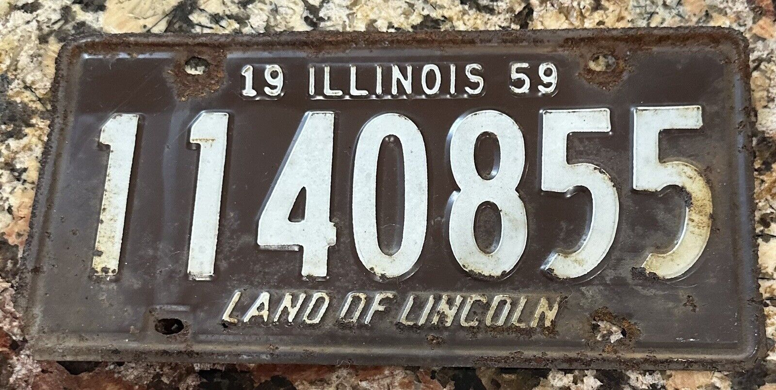 Vintage Illinois 1959 Vehicle License Plate/Tag Raised White #’s Letters
