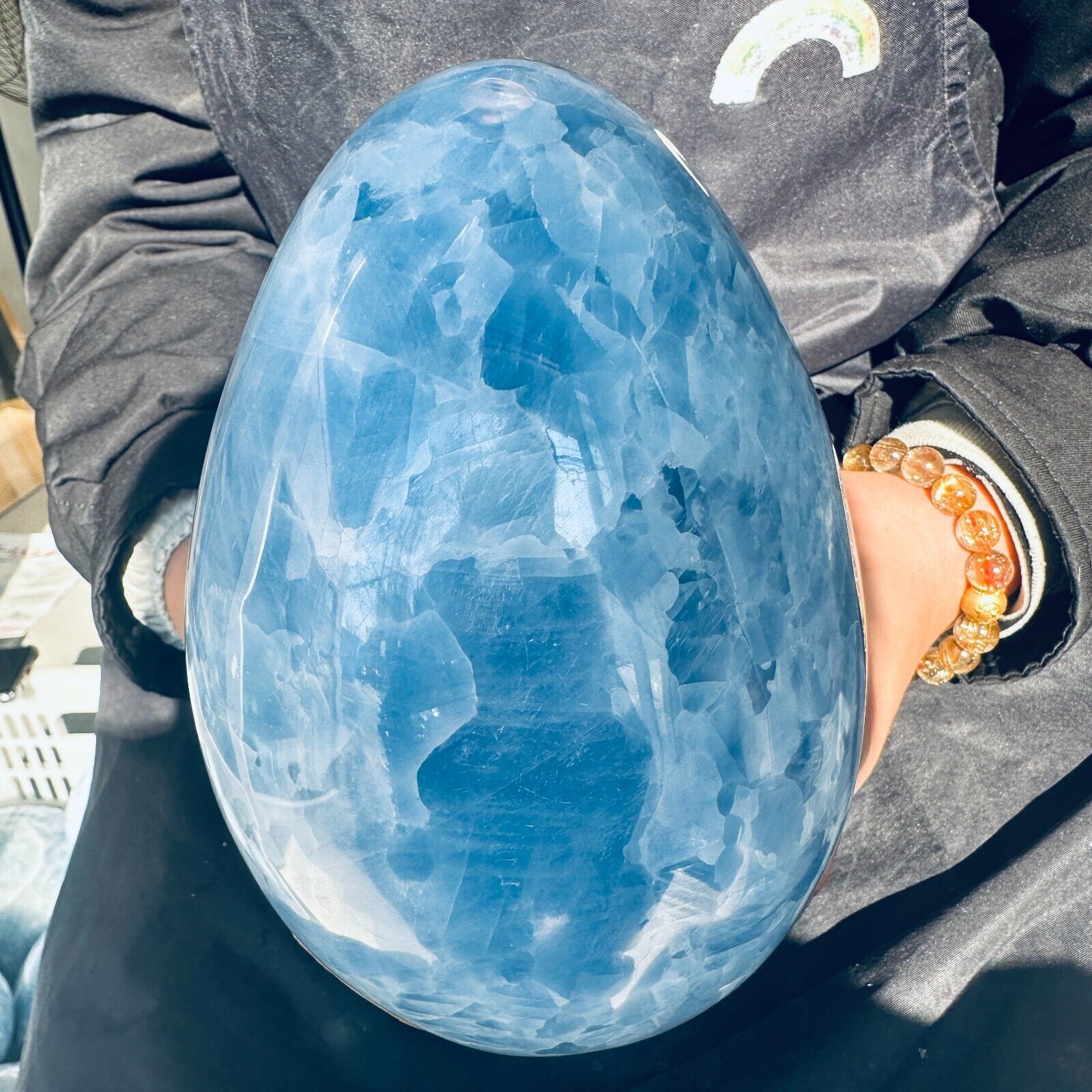 7.15LB TOP Natural Blue crystal Quartz carved crystal decoration egg healing