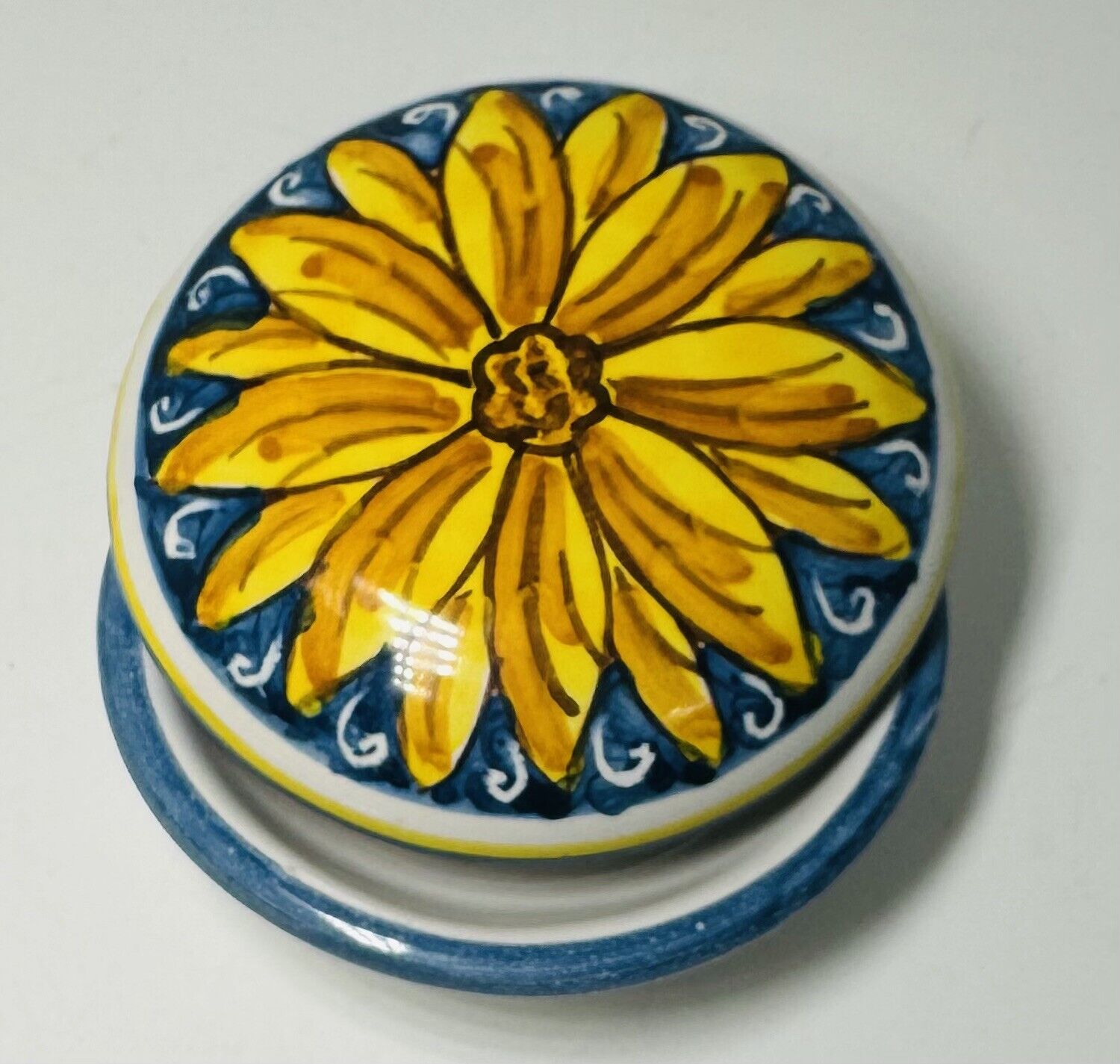 VTG Italy Hand Painted Ceramic Sunflower Round Trinket Jewelry Box Sposa Cosi