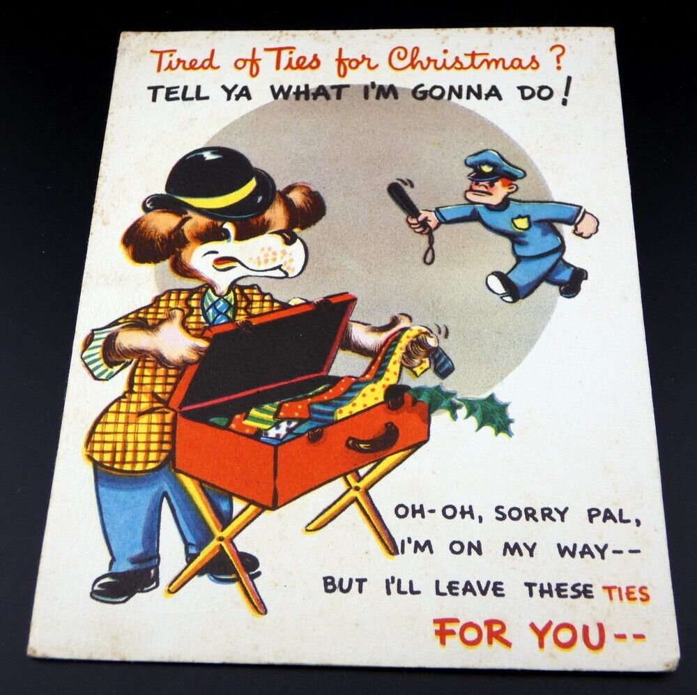 Vintage 1948 Christmas Police Man Chasing Sales Guy Card A Novo Laugh - Unused