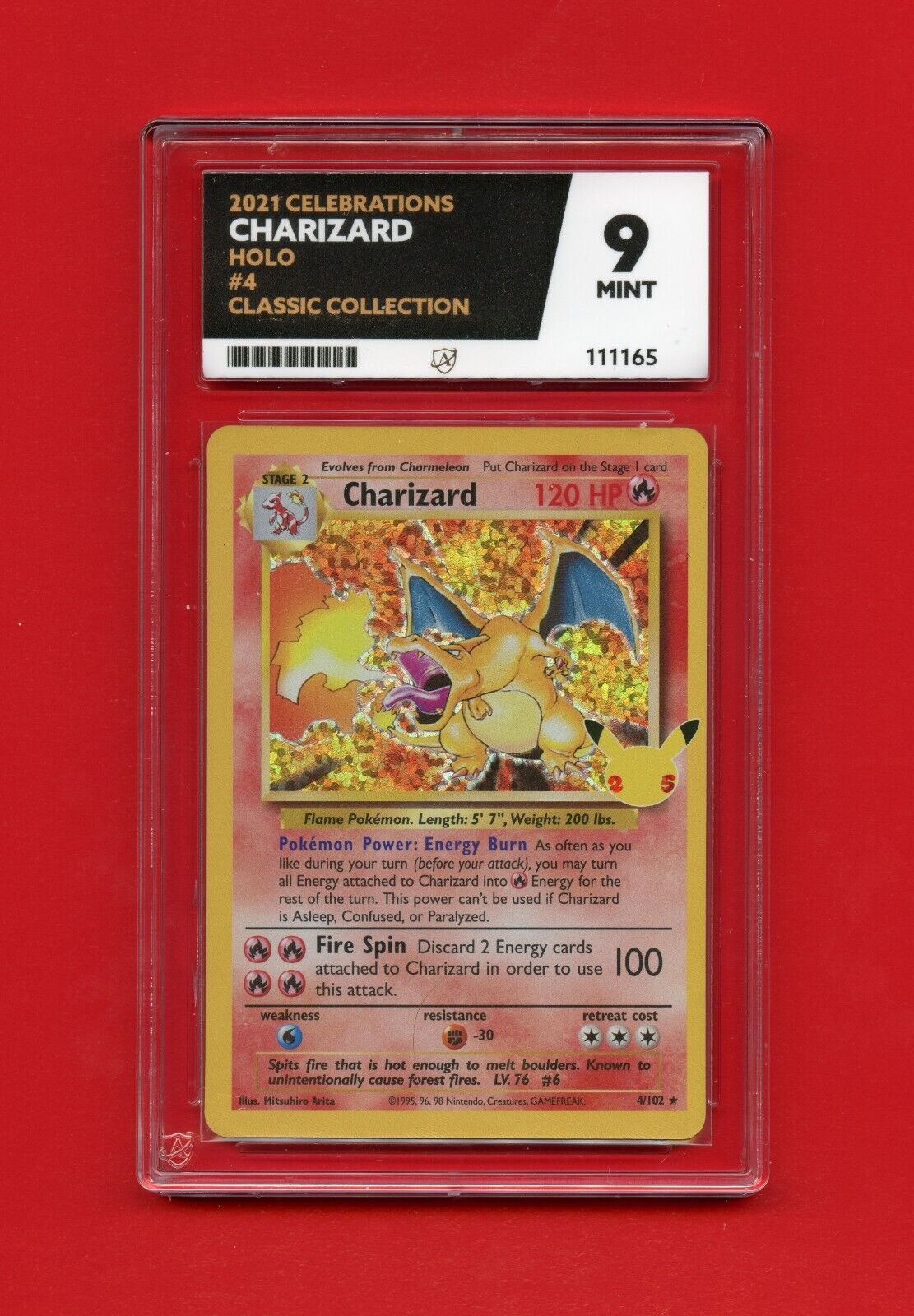 Charizard 4/102 Graded Pokemon Card Holo Celebrations  Ace Mint 9 ref221