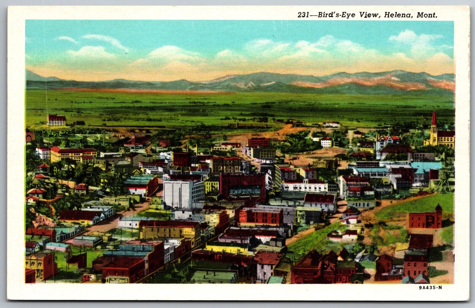 Helena MT-Montana, Birds Eye View Helena, Antique Vintage Souvenir Postcard