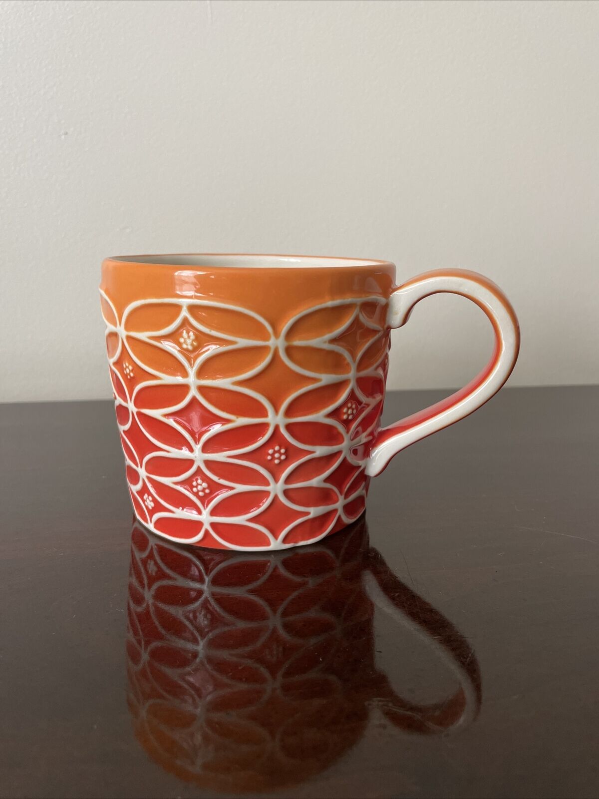 STARBUCKS Orange Ombré Pattern Hand Painted Collecters Ceramic Coffee Mug 14 Oz