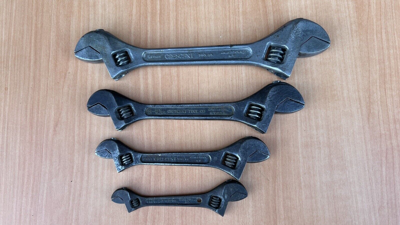 Vintage Double Head Crescent Tool Co Adjustable Wrench Set 4”to 12” Jamestown NY