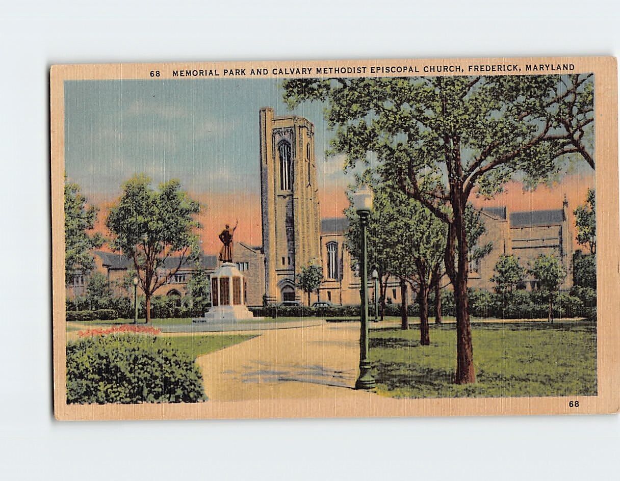 Postcard Memorial Park & Calvary Methodist Episcopal Church Frederick Maryland