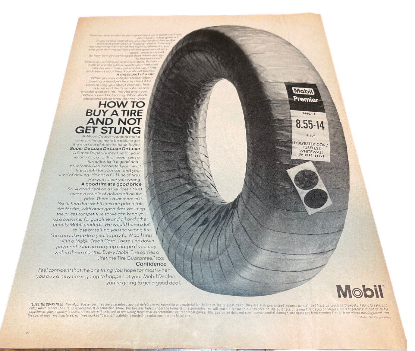 Vintage 1968 Mobil Premier Tires Print Ad 10.5 X 13.5” C.16