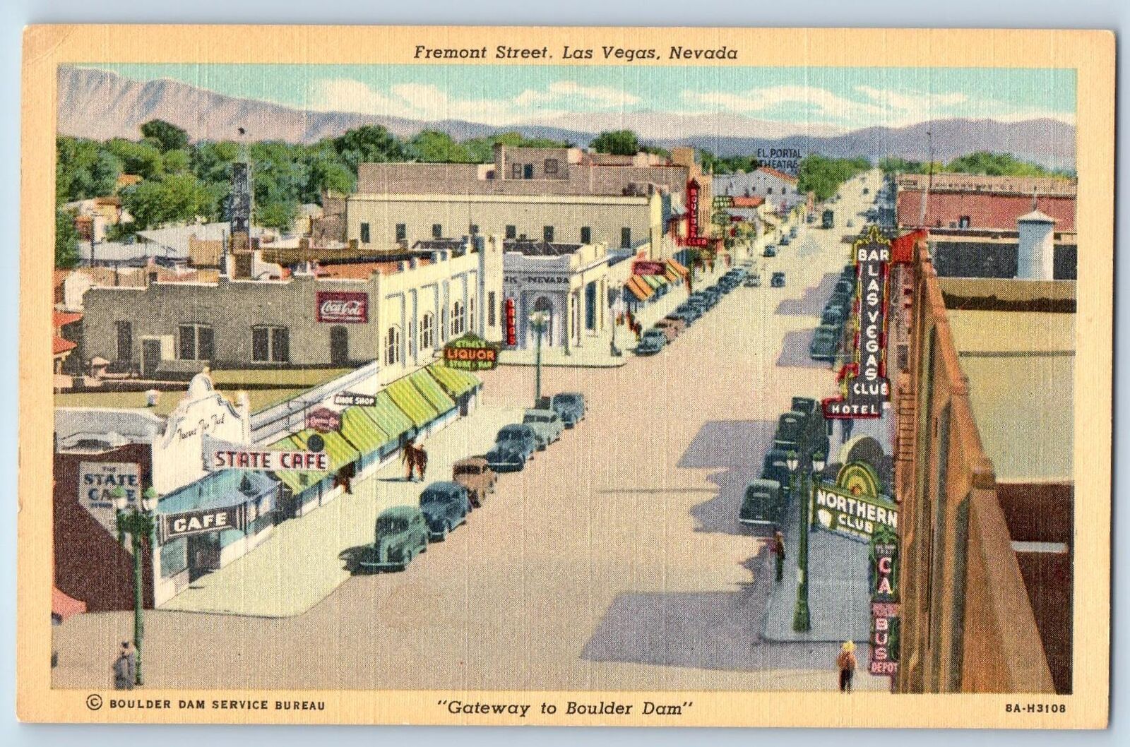 Las Vegas Nevada NV Postcard Fremont Street Gateway To Boulder Dam c1940\'s