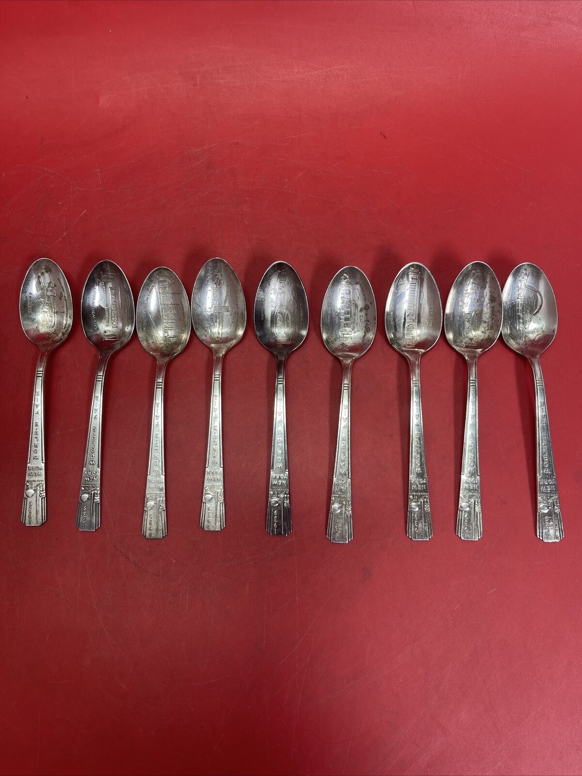 1939 NEW YORK WORLD\'S FAIR Lot  9 souvenir spoons WM.ROGERS MFG CO SILVERPLATE#2