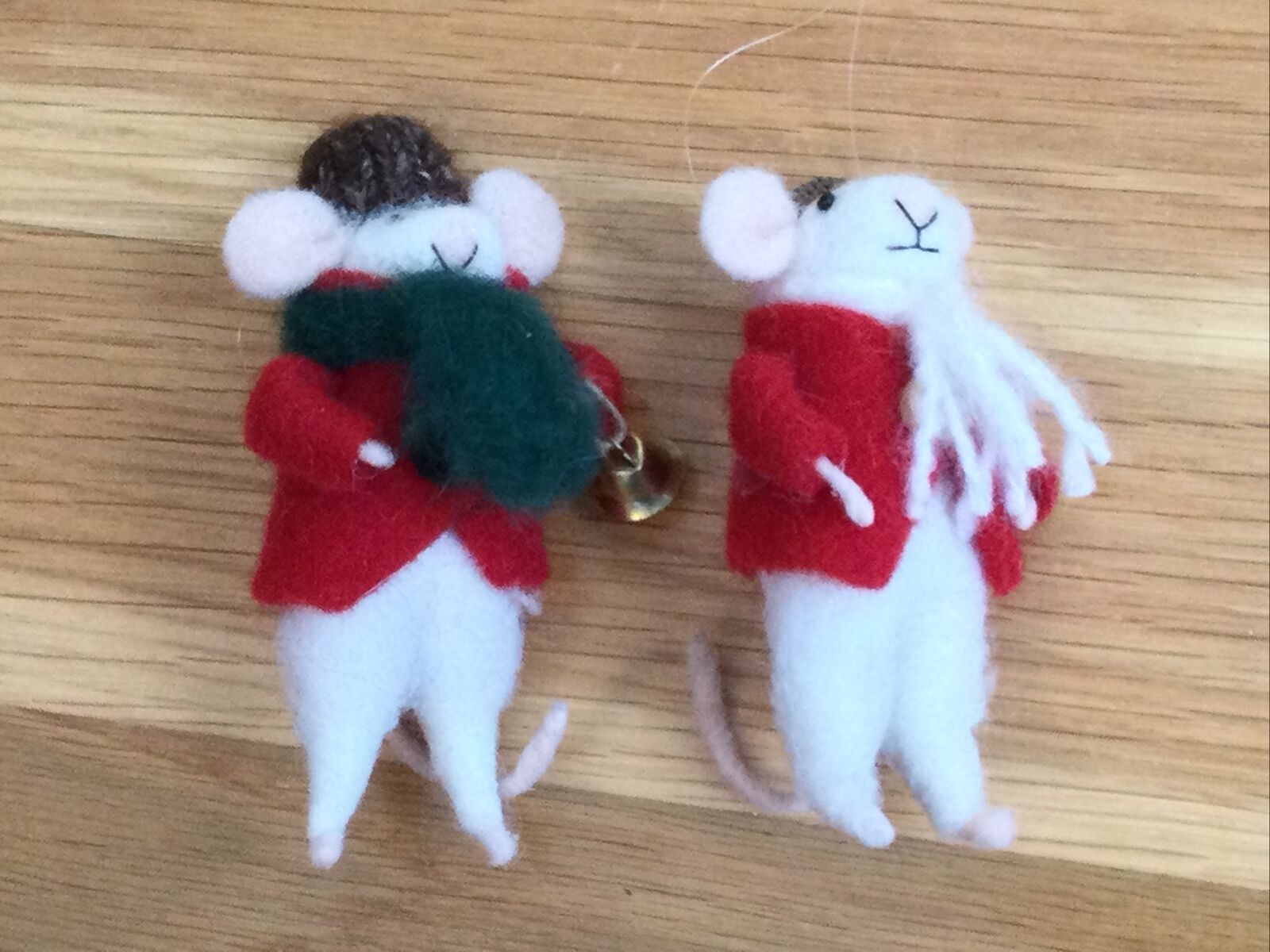Vintage Boiled FELTED WOOL CHRISTMAS MICE Holiday Mouse Ornaments Lot Pair Set