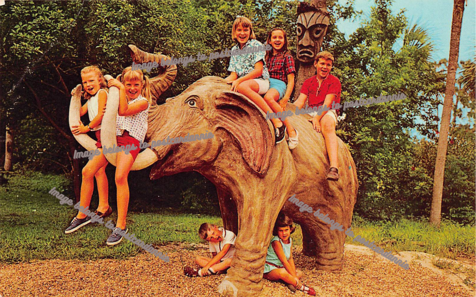 Winter Haven FL Florida Cypress Garden Elephant Wood Sculpture Vtg Postcard C21