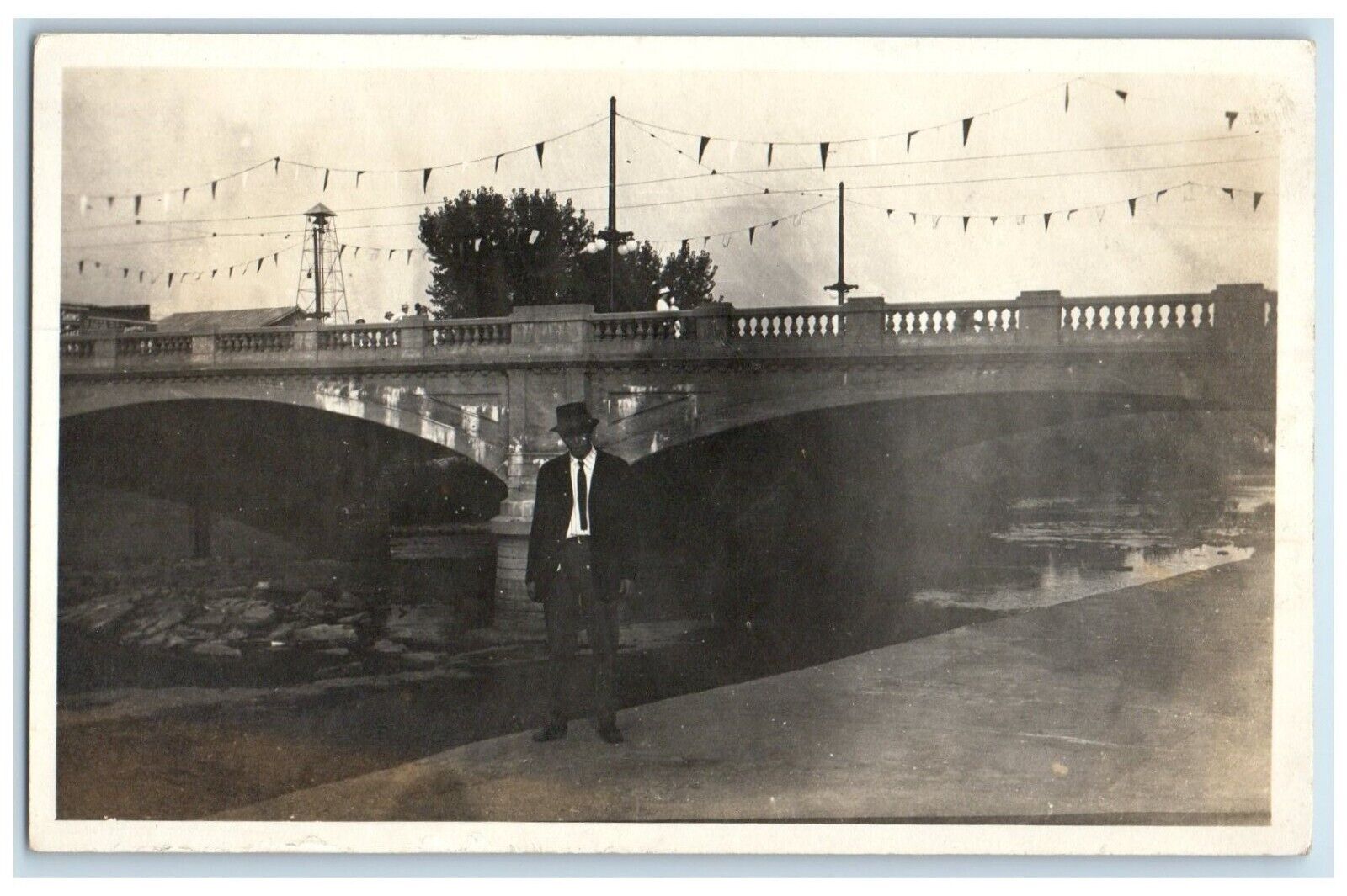 c1910's Bridge Scene Man Cedar Rapids Iowa IA RPPC Photo Posted Antique Postcard