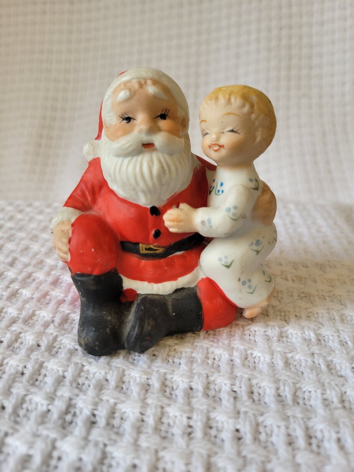 Vintage Sitting Santa And Child Figurine
