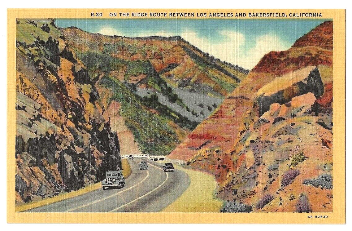 California c1930\'s Ridge Route, highway between Los Angeles and Bakersfield, car