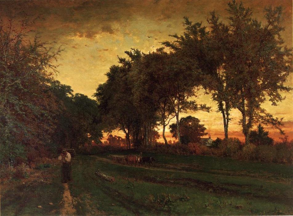Dream-art Oil painting George-Inness-Evening-Landscape with figure on the path