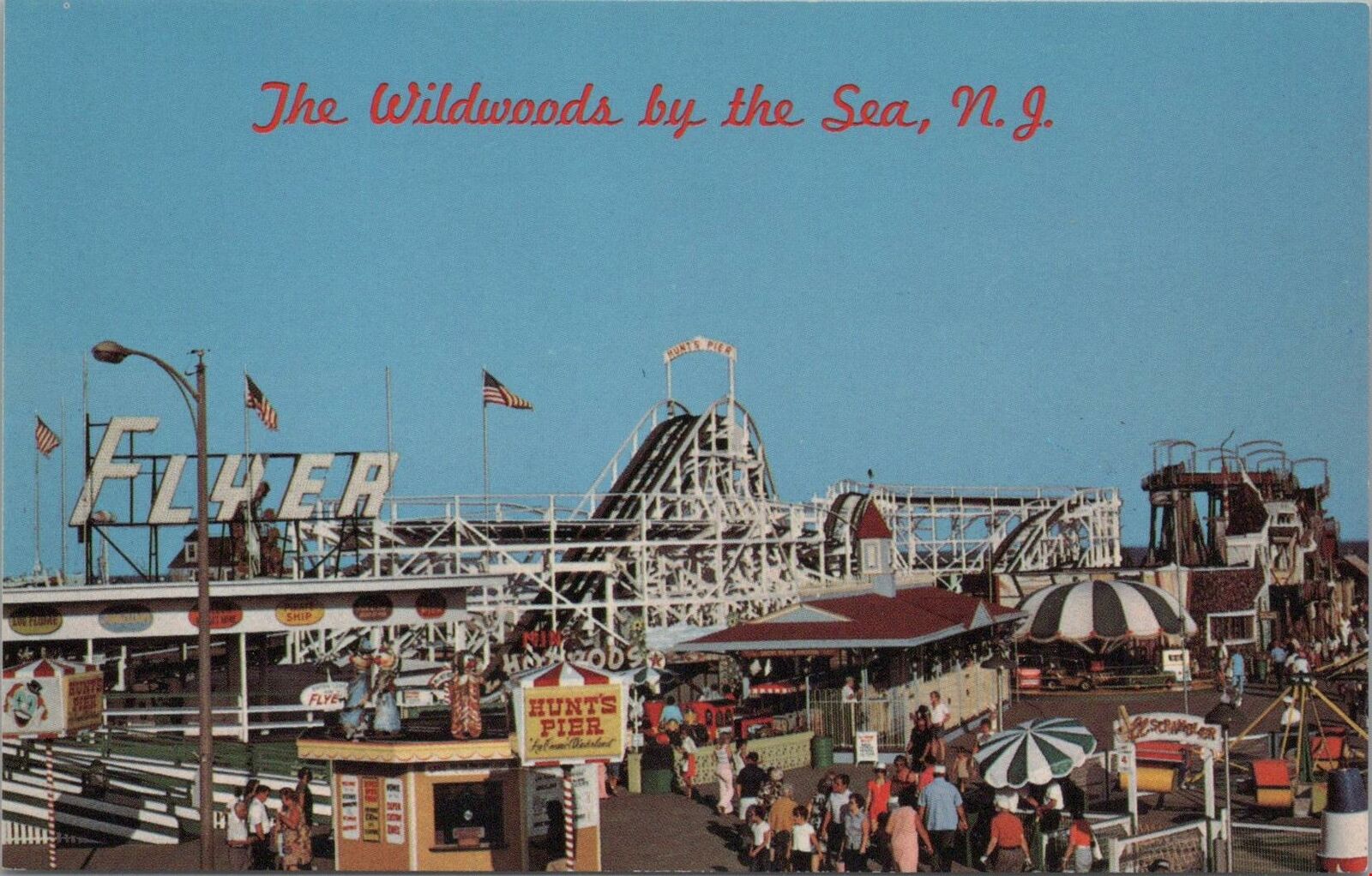 Postcard Roller Coaster Flyer Hunt\'s Pier Wildwood by the Sea NJ 