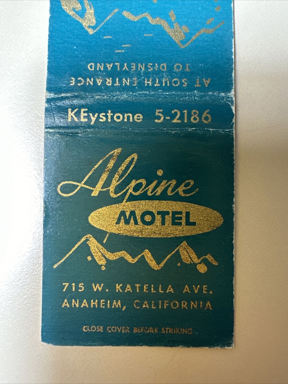 Vintage 1950s Alpine Motel Disneyland Anaheim Matchbook Cover