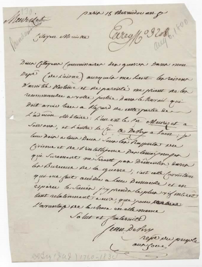 Dr. Jean De Bry ALS 1800  radical  French Revolutionary    signed letter