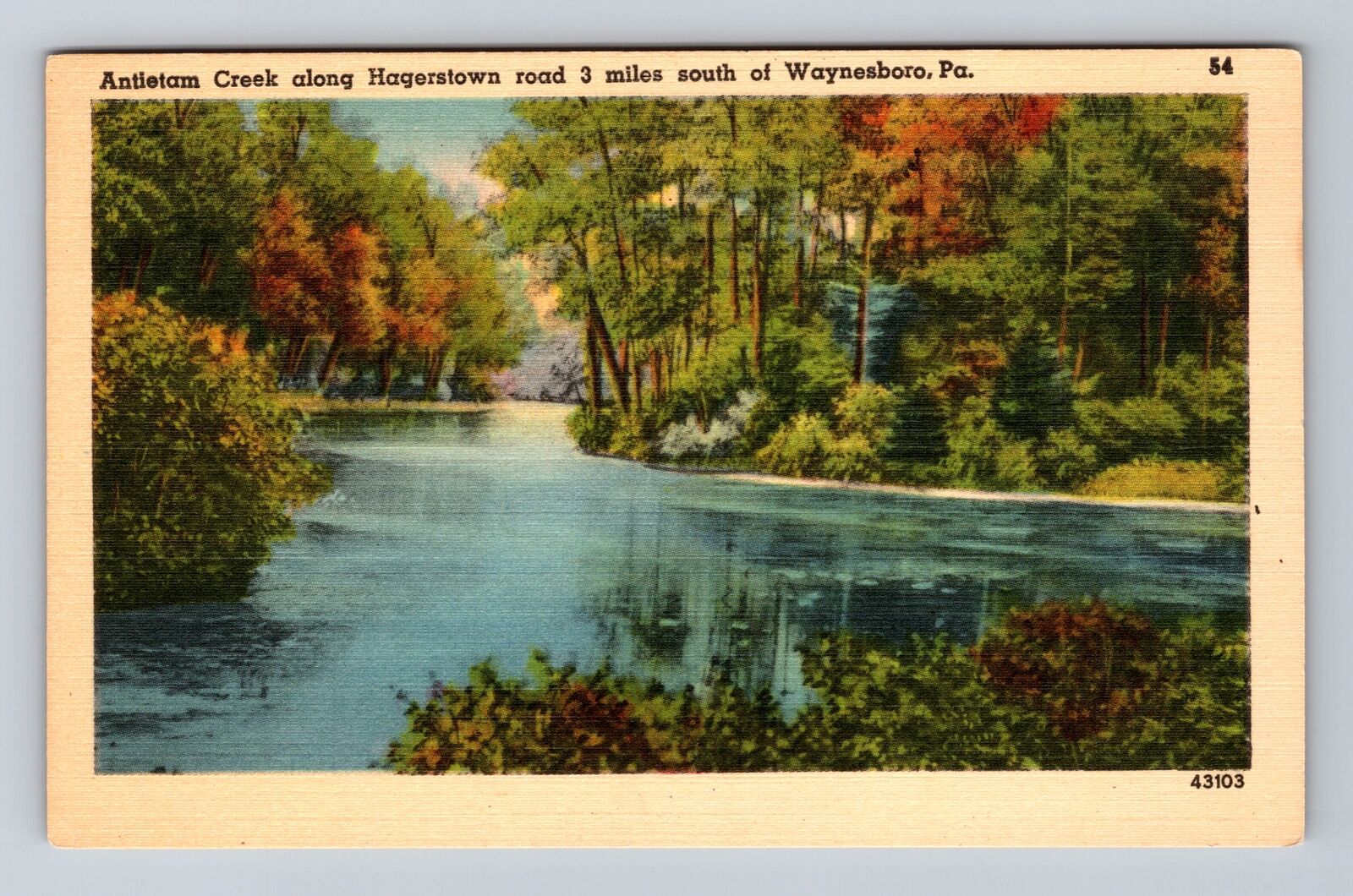Waynesboro PA-Pennsylvania, Antletam Creek Along Hagerstown, Vintage Postcard