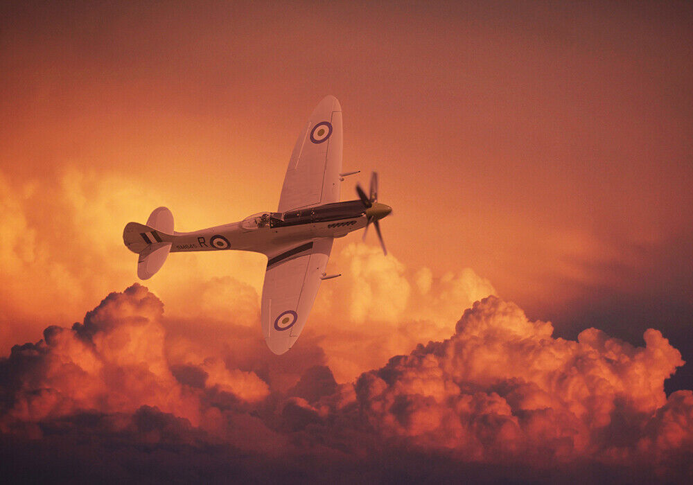 Supermarine Spitfire SM845 orange sky canvas prints various sizes free delivery 
