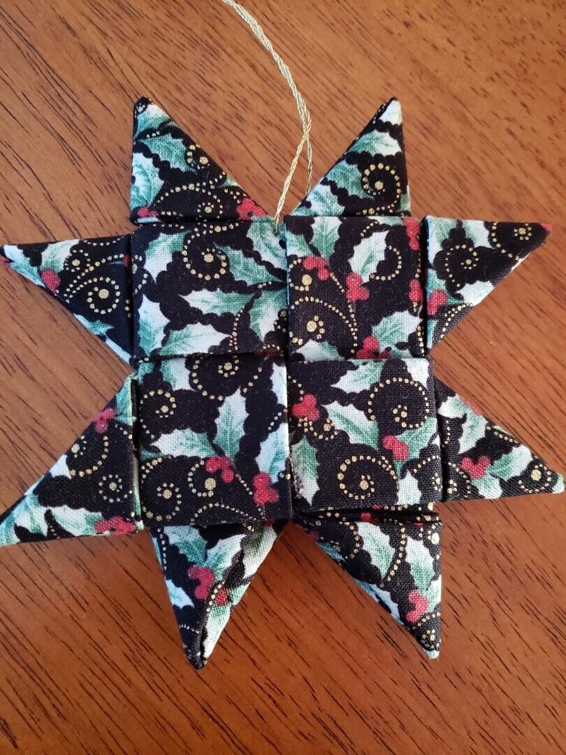Scandinavian Fabric Star, Handmade Decorative Ornament, Holly & Berries