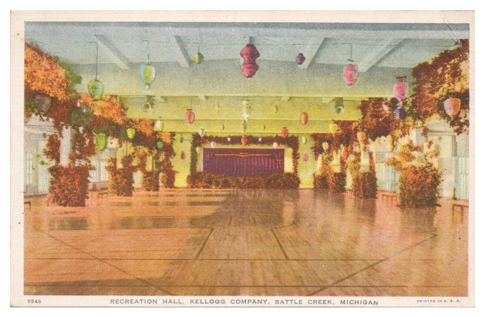 Vintage Recreation Hall Kellogg Company Battle Creek MI Postcard Unposted