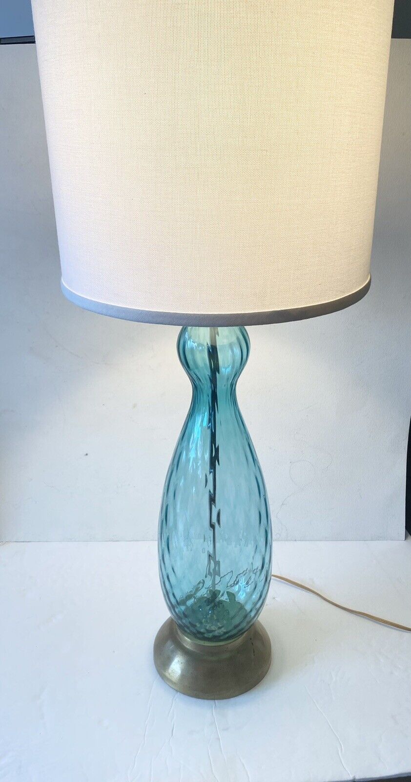 VTG  Murano Glass Blue Italian Table Lamp Italy MCM 1960’s