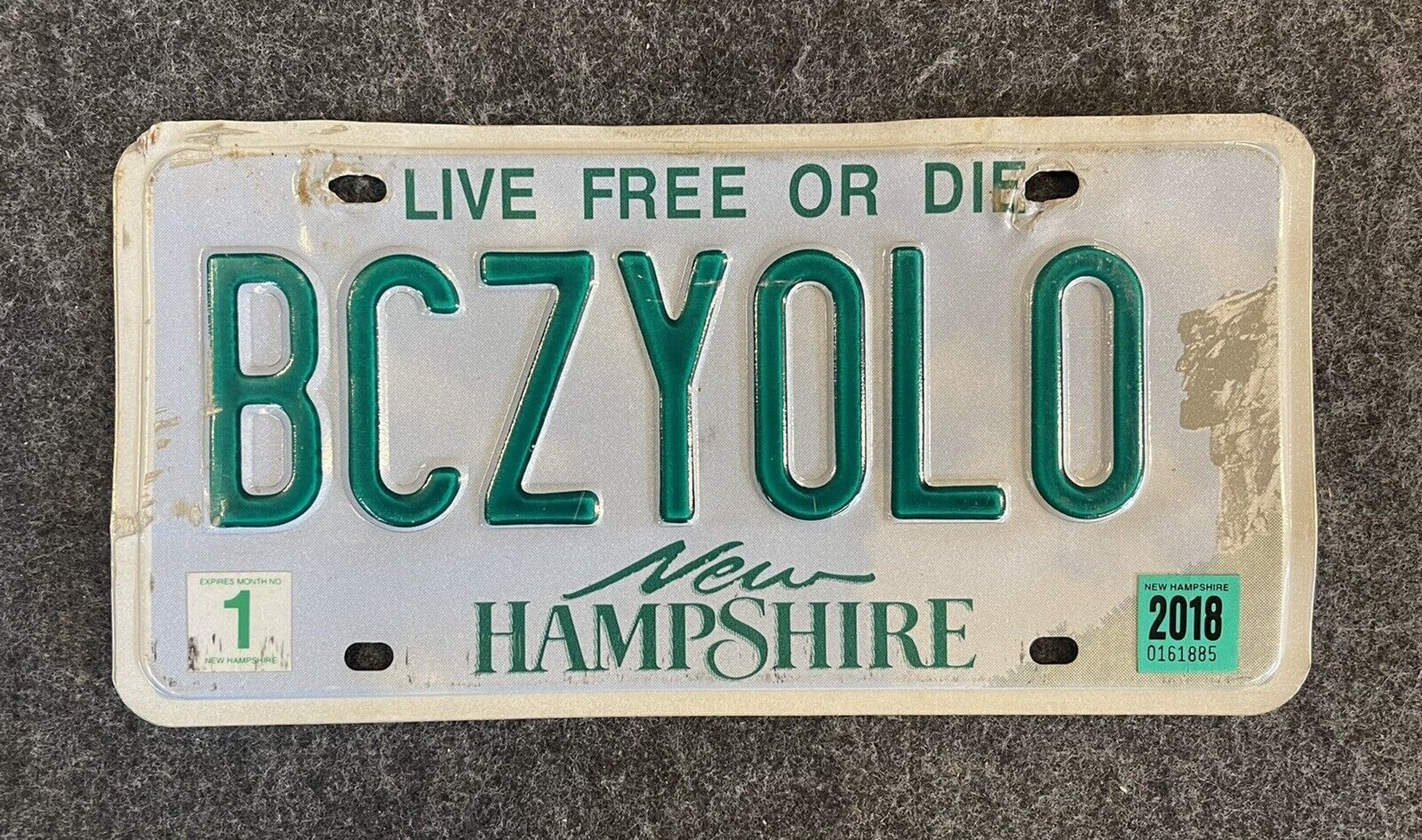 2018 New Hampshire Vanity License Plate BCZYOLO NH 18 Because You Only Live Once