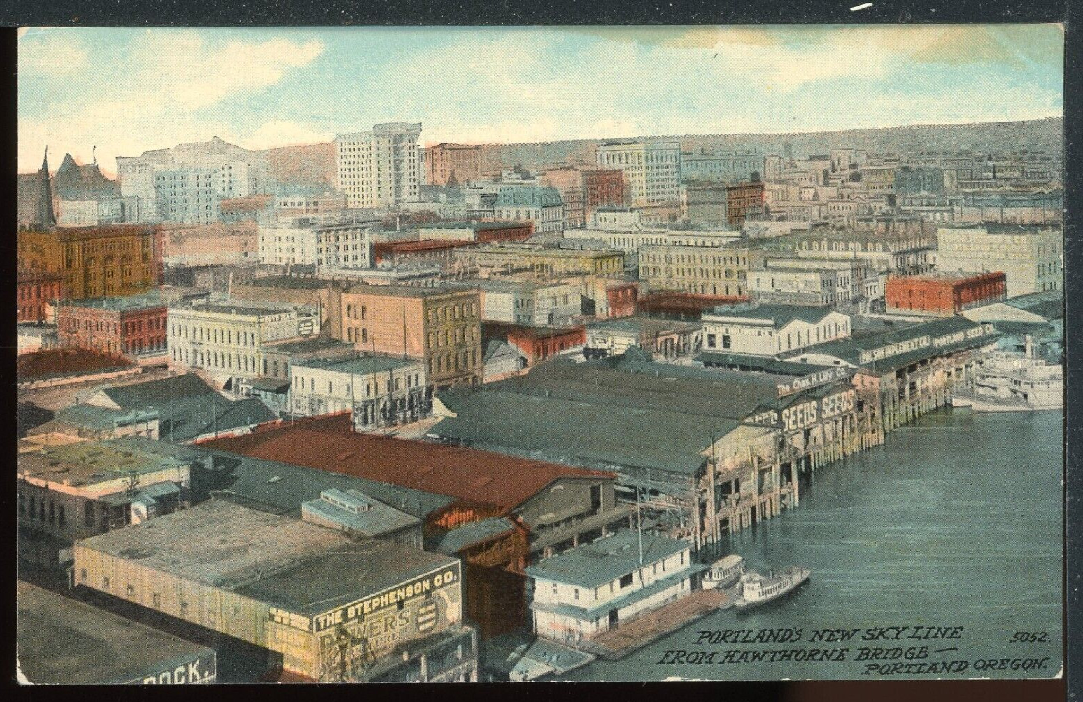 Early Portland Oregon Skyline from Hawthorne Bridge Historic Vintage Postcard