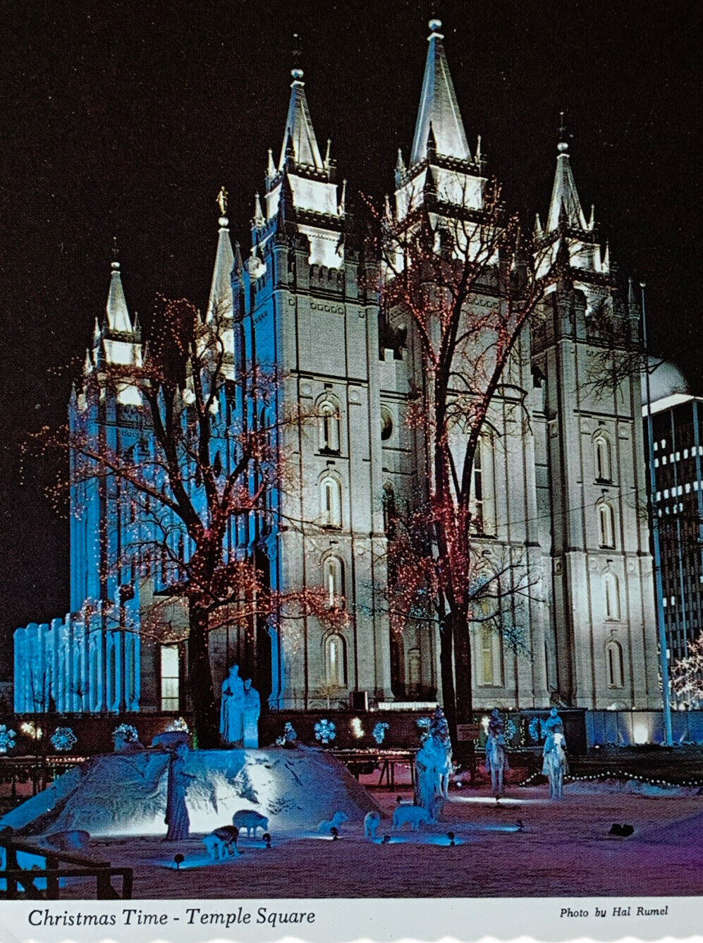 Postcard Unposted LDS Mormon Temple SLC, UT Night View Color Hal Rumel, Photo