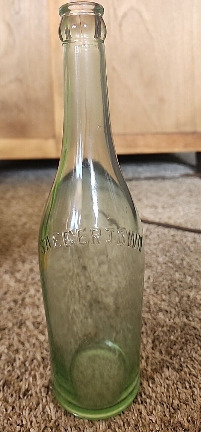 Vintage SAEGERTOWN Pa. GINGER ALE Soda Spring Water Green Glass Embossed Bottle