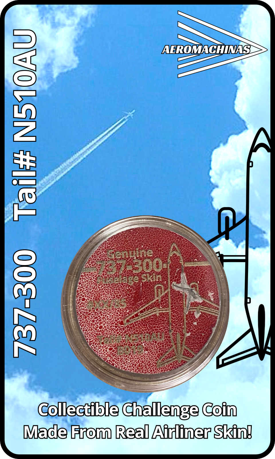 Blue and Red Boeing 737 Aircraft Skin Challenge Coin