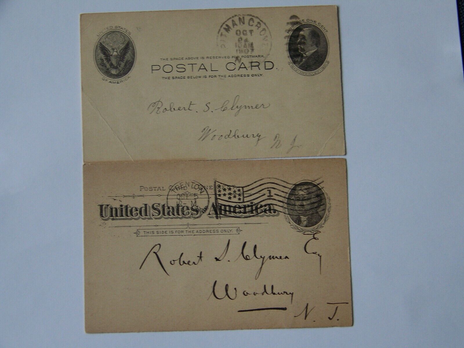 Woodbury New Jersey NJ 2 Postal Cards 1897 1907 Pitman Grove Postmark