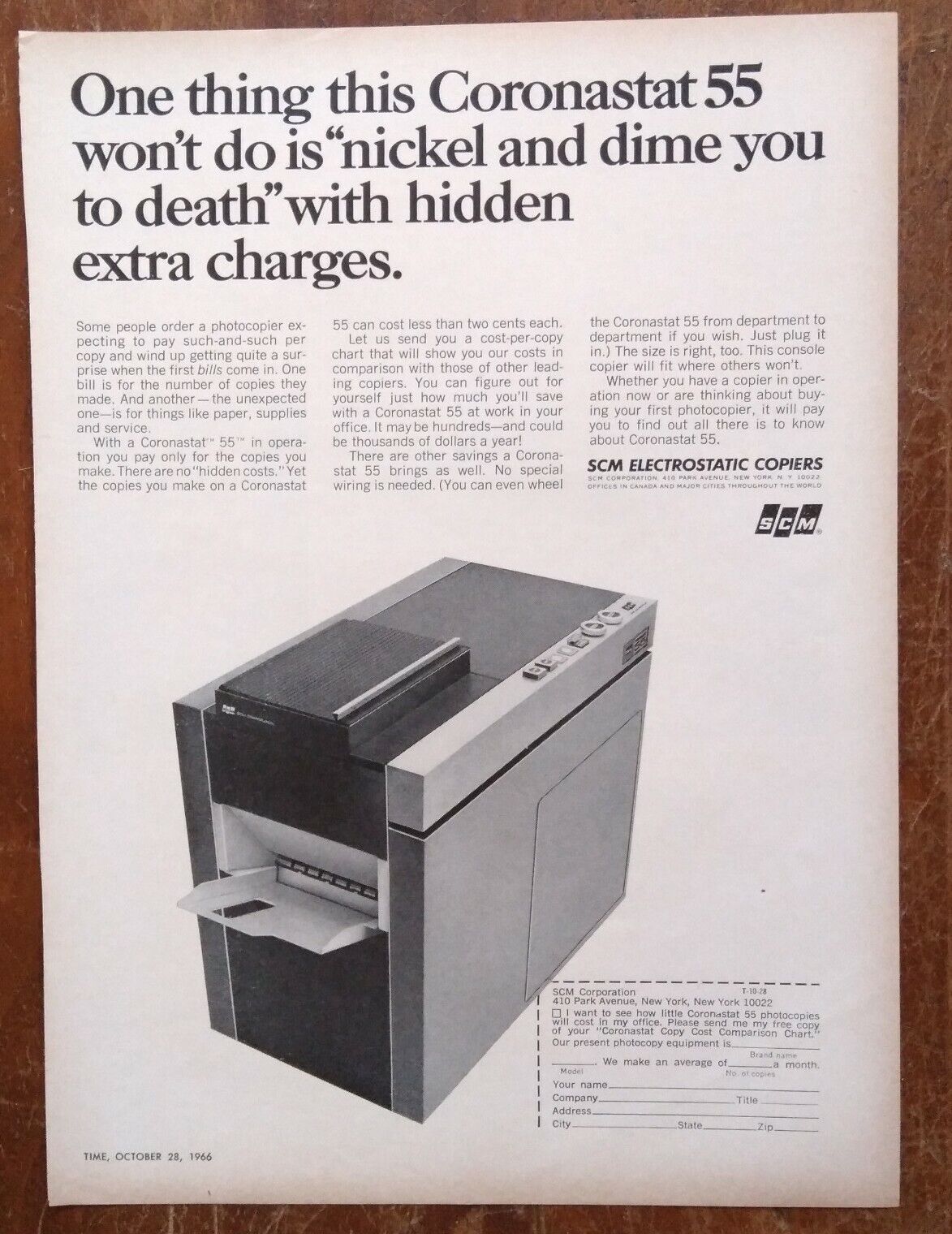 1966 SCM Coronastat 55 Photocopier Copy Machine Photo Promo Vintage Print Ad 