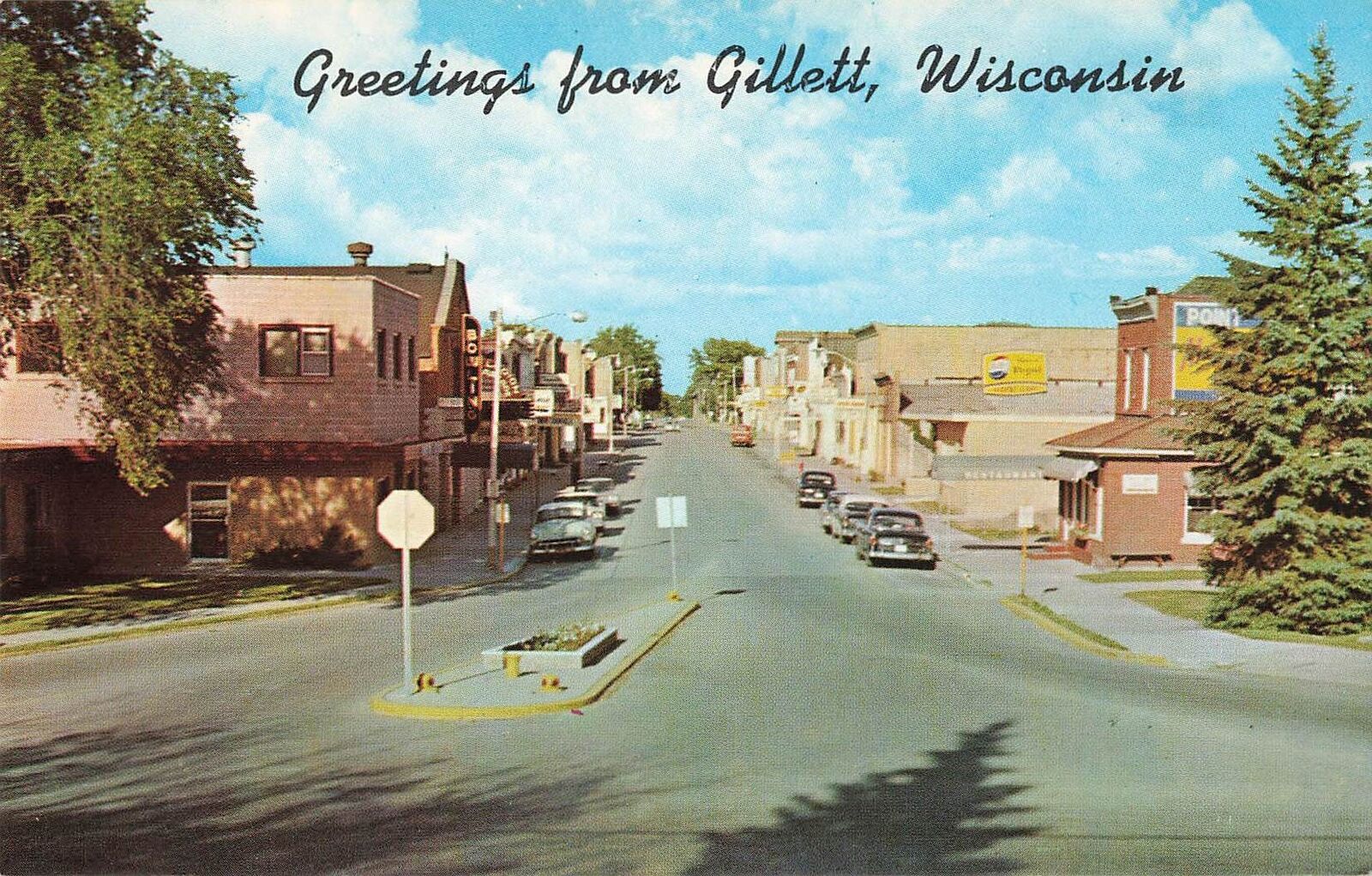 Vintage Postcard Scenic Road View Dowtown District Gillett Wisconsin